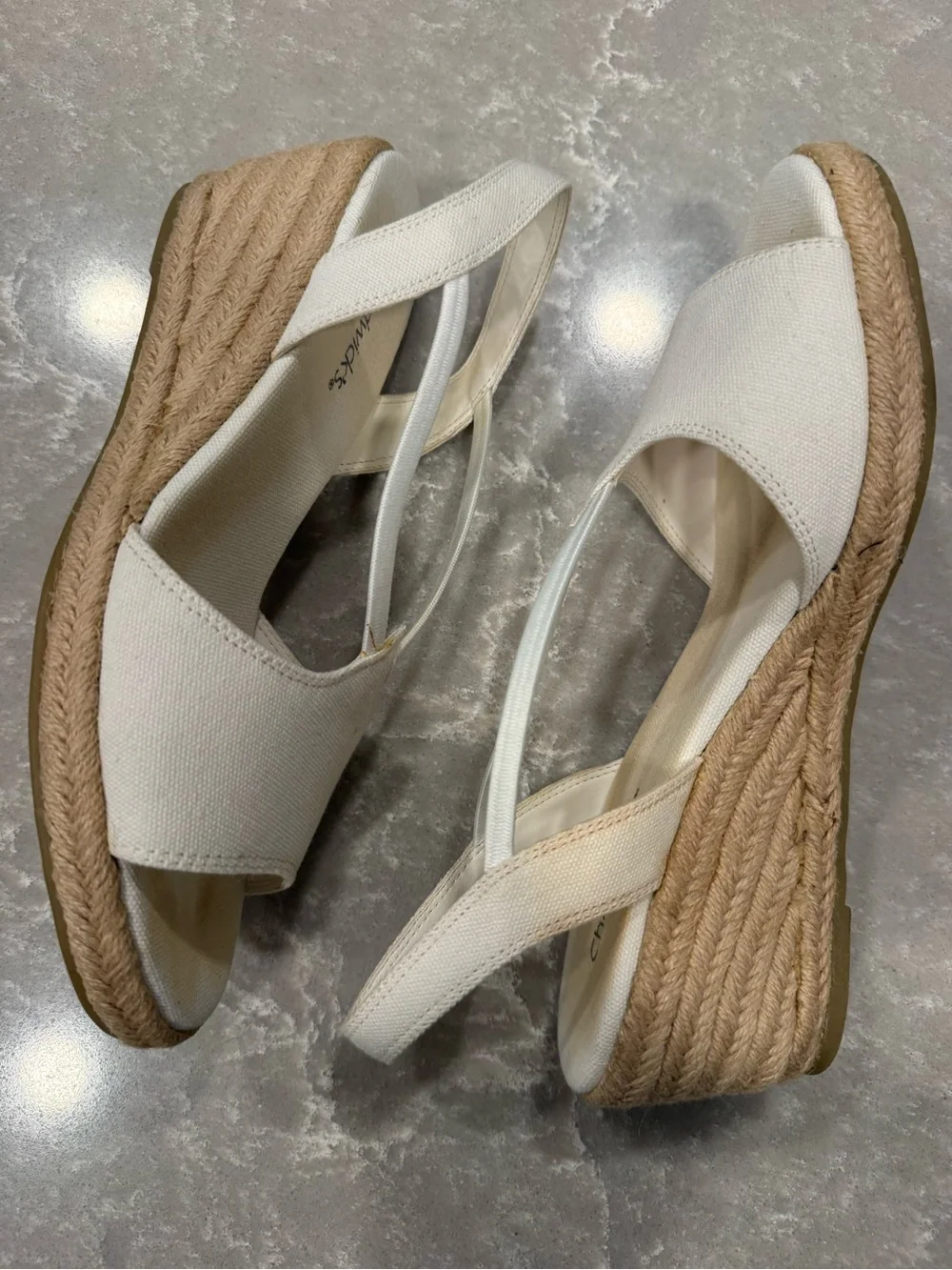 Chadwick’s White Canvas Espadrille Wedge Sandals Size 8 M Slingback Summer